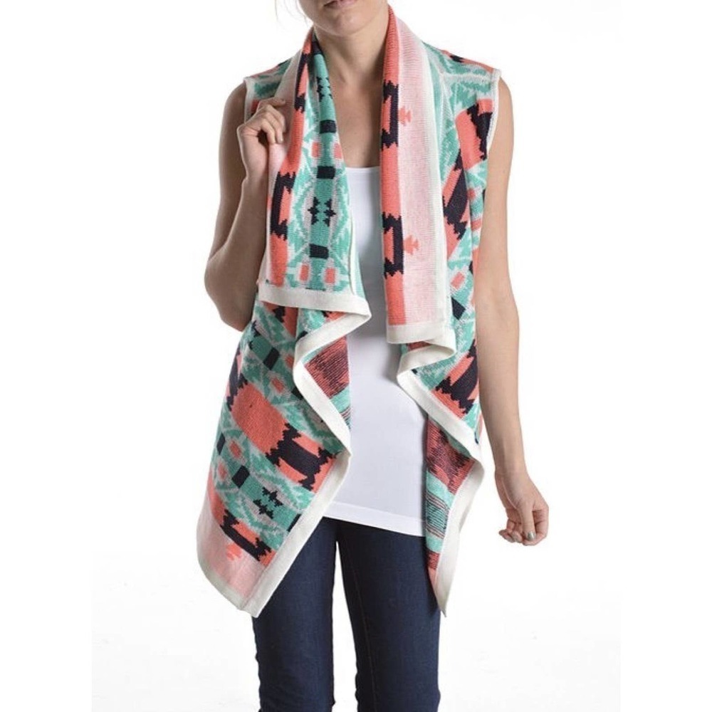 Anthropologie B sharp Aztec Tribal Draped Wrap Swing Cardigan Size SM Sleeveless